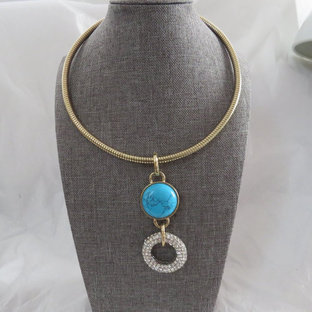 R.J. Graziano Faux Turquoise and Rhinestone Gold-Tone Choker